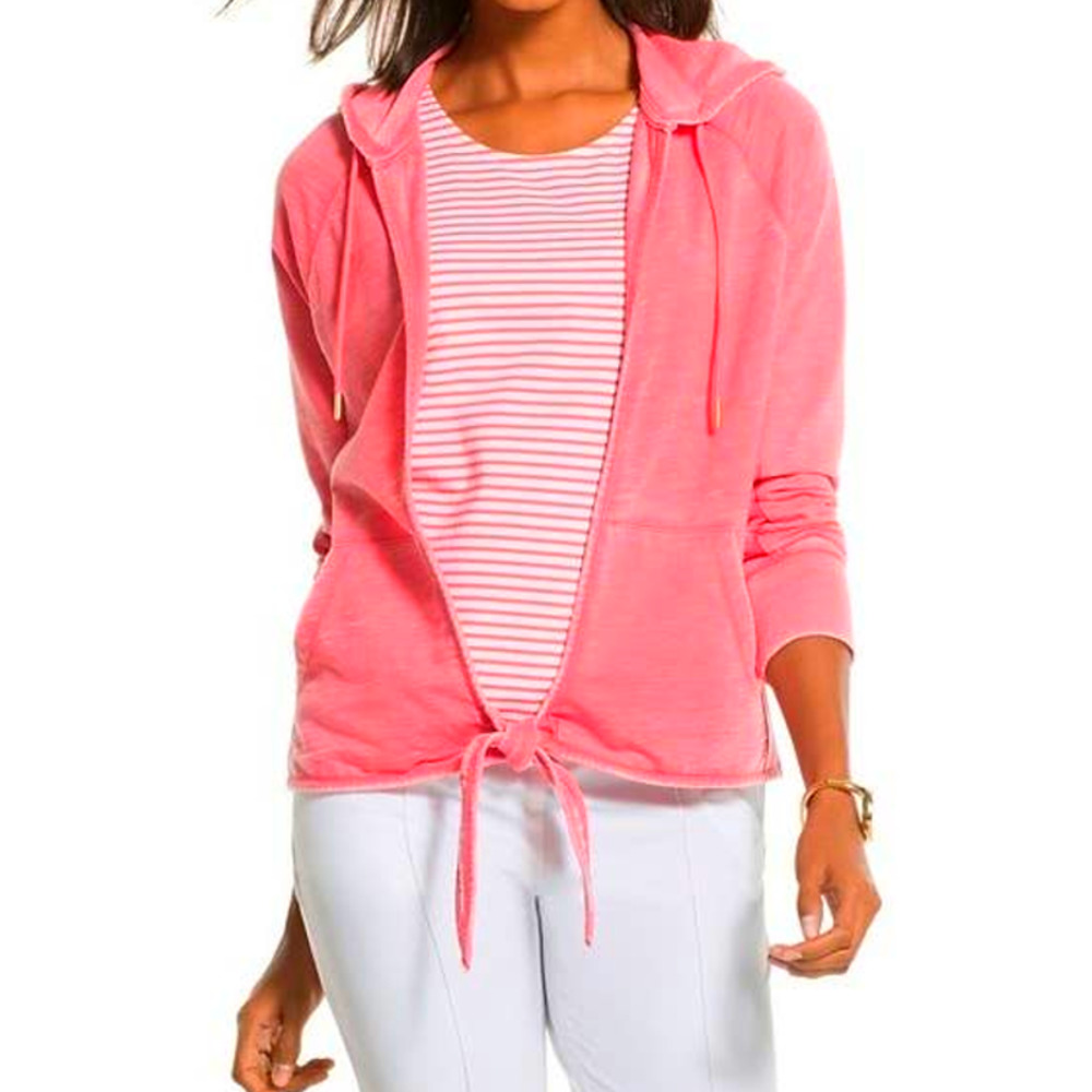 Chicos NWT Viola Jacket Size 2 (Large, 12) Tie Front Hood Pink NEW